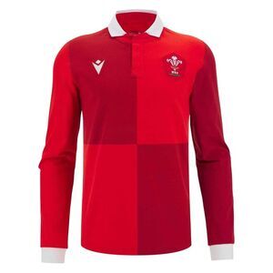 Macron Mens 2025 Wales RU Long-Sleeved Home Shirt / Red